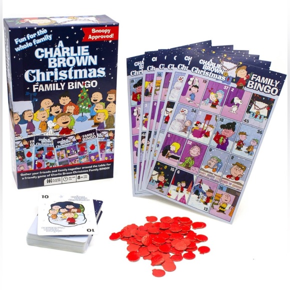 Peanuts Aquarius Other - NEW Peanuts Charlie Brown Christmas Family Bingo Card Game Snoopy Lucy Linus